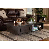 Baxton Studio CT8012-Dark Brown-CT Baxton Studio Baldor Modern and Contemporary Dark Brown Finished Wood and Rose Gold-Tone Finished Metal 2-Drawer Coffee Table